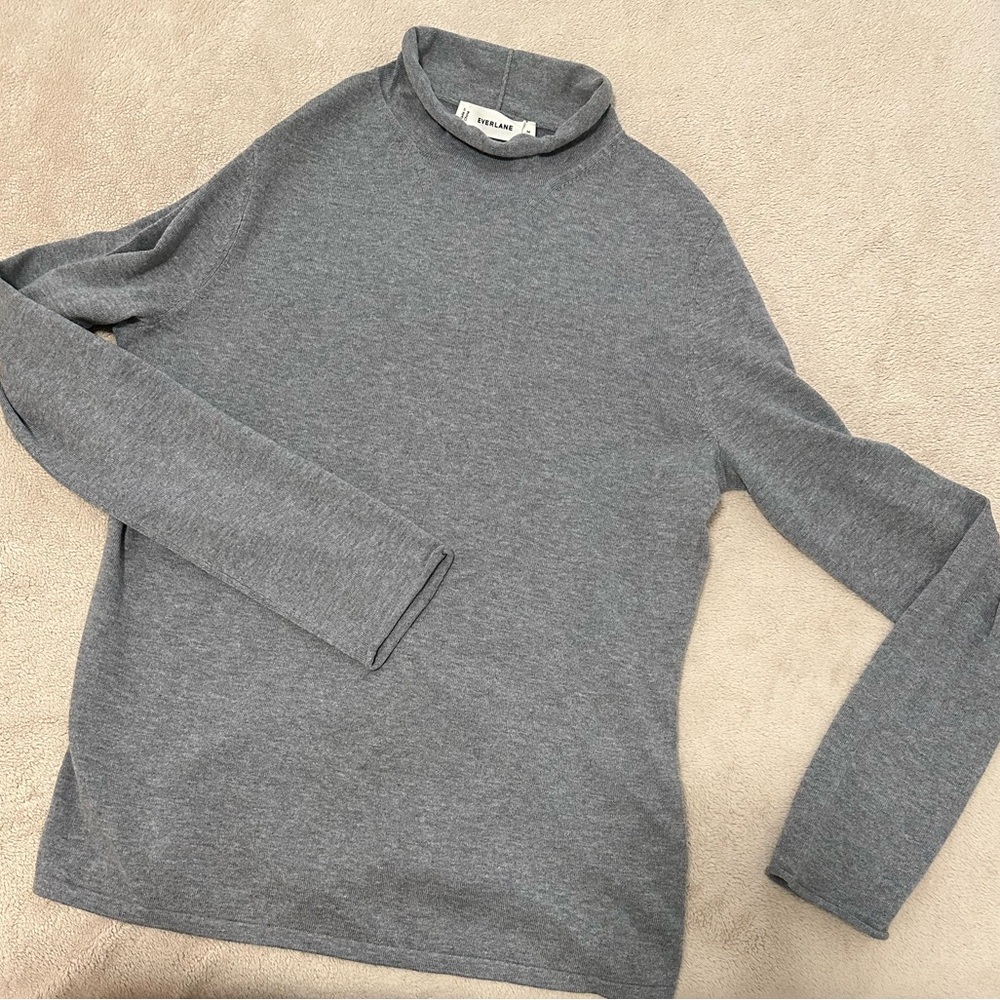 Gray Funnel Neck Cotton Cashmere Sweater